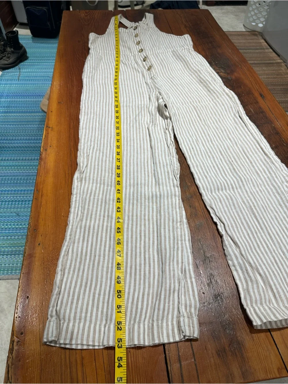 Mango MNG Linen Overalls, Cream Stripe, Women's Sm